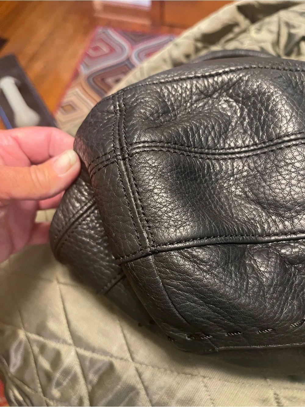 B. makowsky Black Leather Hobo with Silver-Tone Grommets